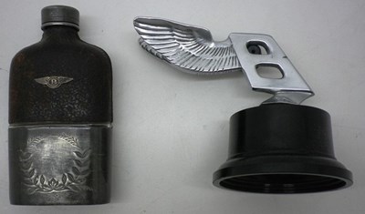 Lot 86 - Bentley leaning B motor mascot & flask
