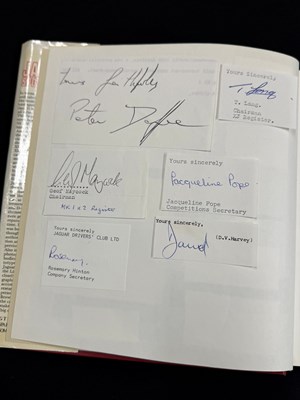 Lot Important historical multi signed Jaguar Sportscar book by key Jaguar people from 1970 to 1980 including Sir William Lyons