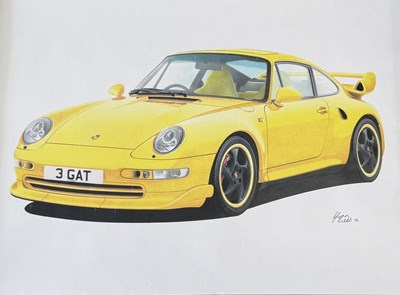 Lot 15 - 1996 Yellow 911/993 Turbo 4 Porsche Drawing by Glyn Webb