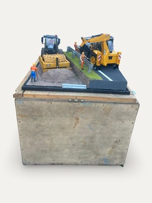 Lot 103 - Bruder Toy JCB 4CX Backhoe Loader - Digger and CAT Vibratory Soil Compactor