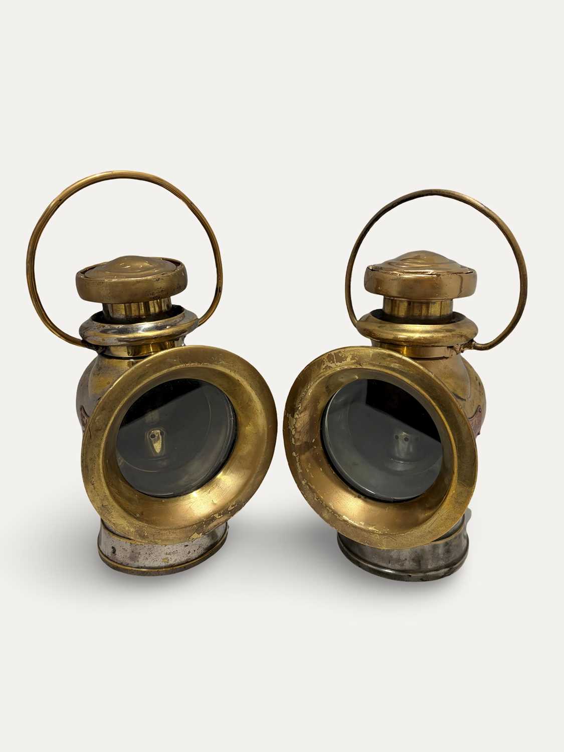 Lot 36 - A pair of Lucas " King of the Road " Brass Lucas 720-Series Side Lamps