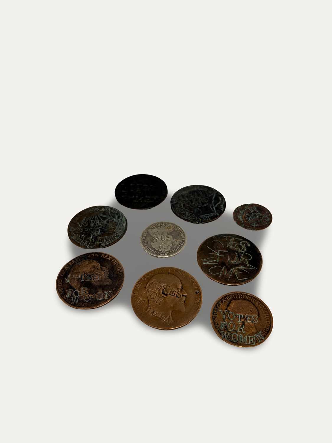 Lot 39 - A Collection of Nine Original Suffragette Defaced British Coins