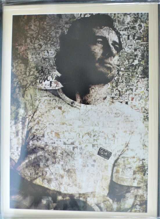 Lot 52 - A black and white photo-print on canvas of the legendary Ayrton Senna, posing in his race suite and holding his crash helmet