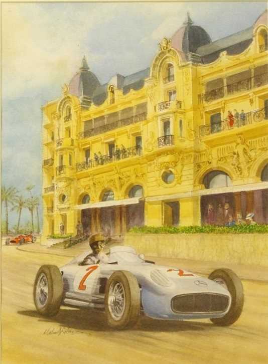 Lot 62 - An original framed and glazed water colour showing the Etancelin/Chinetti Alfa Romeo C2300 at the 1934 Le Mans endurance race. Signed by the artist M. Watson.