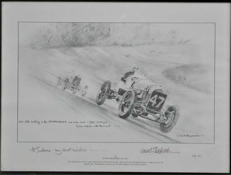 Lot 68 - A limited edition framed and glazed print by Tony Smith showing Damon Hill driving a Jordan in the 1998 Belgium Grand Prix. Number 139/395 and signed by the artist.