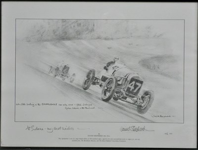 Lot 68 - A limited edition framed and glazed print by Tony Smith showing Damon Hill driving a Jordan in the 1998 Belgium Grand Prix. Number 139/395 and signed by the artist.